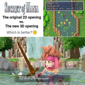 9.7K views · 133 reactions | 2D vs. 3D - which is better for Secret of Mana? The 3D version is clearly longer. I have both videos end when Randi holds up the sword. | FantasyAnime | Facebook
