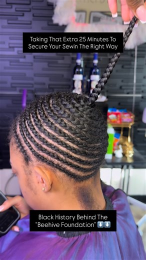 Brionnah Lenay on Instagram: "The circular beehive braid foundation used for sew-ins is rooted in traditional Black braiding techniques that date back thousands of years. It’s remained a staple because it evenly distributes tension and creates a secure, long-lasting base for extensions. The name “beehive” comes from the circular pattern, not to be confused with the tall beehive hairstyle created in the 1960s by Margaret Vinci Heldt. Different style, similar name; completely different purpose. I 