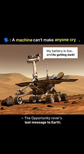“My Battery Is Low and It’s Getting Dark — The Final Message of NASA’s Opportunity Rover” NASA’s Opportunity Rover, lovingly called “Oppy,” touched down on Mars on January 25, 2004, with a planned mission of just 90 days. But this tiny, six-wheeled explorer defied all odds — operating for almost 15 years, traveling over 45 kilometers, and transforming our understanding of the Red Planet. 🌍➡️🔴 Throughout its mission, Opportunity discovered compelling evidence that liquid water once flowed on Ma