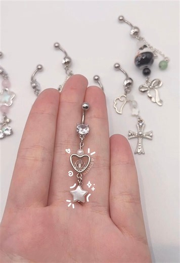 Handmade Angel Belly Button Ring | Silver Heart Star Dangle Y2K Navel Piercing Minimalist Angelic - Etsy