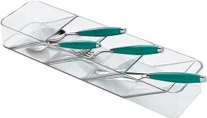 mDesign Plastic Kitchen In-Drawer Cutlery Organizer Tray Box for Kitchen Drawers/Pantry - Holds Knives, Spoons, Forks - 4 Angled Compartments - Clear