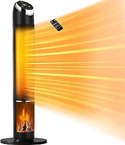 Space Heater, 38" Tower Heater with Remote, 3 Modes, 80° Osillation, Overheating & Tip-Over Protection, Electric Heater for Large Room, Office Use