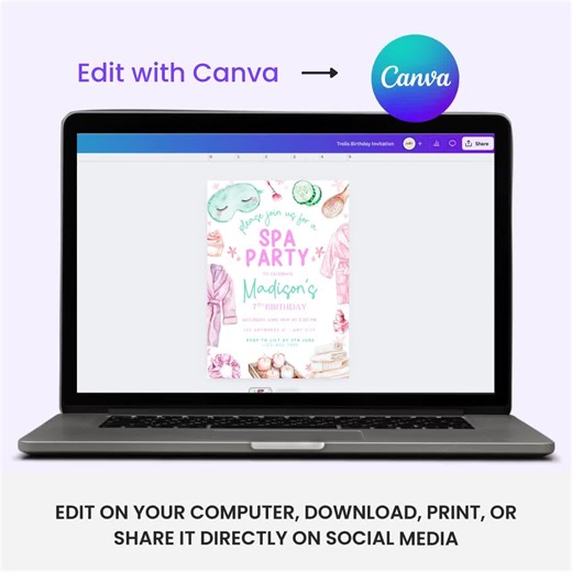 Girls Spa Birthday, Spa Party Birthday Invitation, Pamper Party Invite, Glam Party Birthday, Editable Template, Print Invite A25 - Etsy