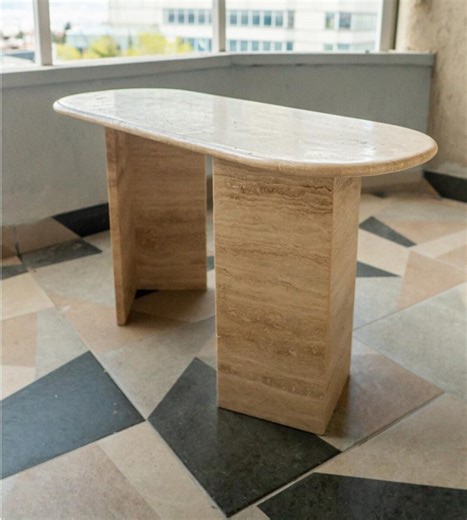 Travertine Rounded Coffee Table – Handmade Natural Stone Modern Living Room Table - Etsy