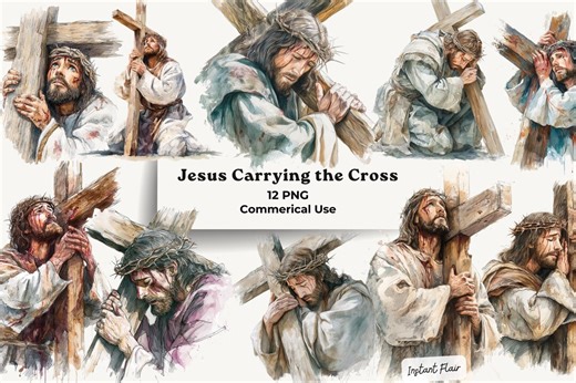 Jesus Carrying the Cross Clipart, Christian Easter PNG Bundle (digital Download) - Etsy