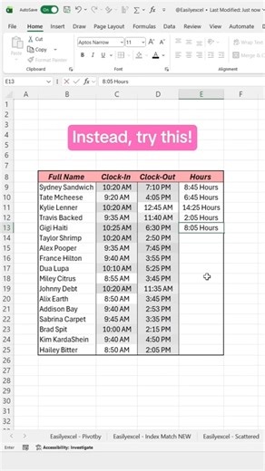 Excel tutoring calculates working hours Excel formula hacks @excelisfun #excel #piosolver #xls