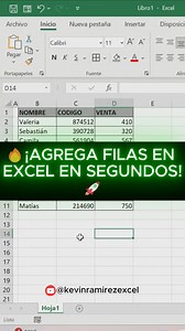 Inserta Filas de forma rápida en excel #tipsexcel #exceltips #Microsoft #office #Excel | Kevin Ramirez