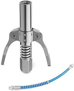 Strong Lock on Grease Couplers, Double Handle Grease Gun Coupler, Lock Clamp Type High Pressure Oil Nozzle, Dual Handle Grease Nozzle Tip, Quick Lock and Release (Grease Gun+16" Spring Flex Hose)