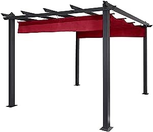 ALEKO Aluminum Retractable Patio Pergola | Outdoor Canopy Grape Trellis | Pool Garden Gazebo | 9 x 9 Ft | Burgundy | PERGBURG