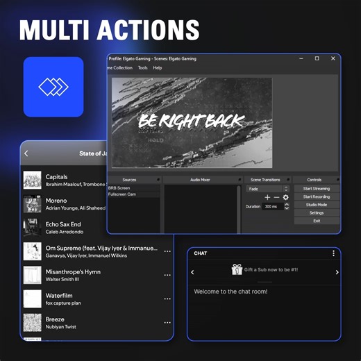 1.3K views | With one Multi Action key press you can set off a sequence of actions on Stream Deck: ️ Change to main scene  Start stream ⏱️ Wait 3 seconds  Play music ⏱️ Wait 1 minute  Post message in chat | Elgato | Facebook