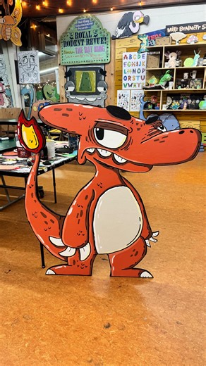 005 - Charmeleon I’m painting all 151 original Pokemon and today we say goodbye to Charmander and hello to Charmeleon! I’ll admit, drawing Charmeleon was a tough one. Reimagining things into cartoons is something I’ve done for almost my whole art career and SOMETIMES you get stumped. Well, after about 5 rejected sketches, I stumbled into one I loved. Thankfully, I had a gallon of the exact Charmeleon Red color I wanted, which made this creative process easier. While painting this guy, I had so m