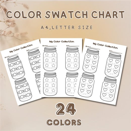 24 Slots Color Swatch Printable | Blank Color Chart PDF | Mason Jar Art Supply Organizer |cute Color Swatch Chart Printable - Etsy