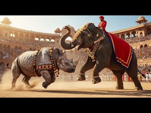 ANIMAL BATTLE: The Epic Clash of Elephant vs Rhino at the Royal Indian Colosseum | WILDCRAFT COMBAT