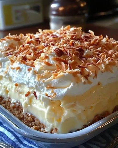 26K views · 106 reactions | 便✨ Layers of love! This Coconut Cream Layered Dessert is creamy, dreamy, and topped with golden toasted coconut. Perfect for holidays, potlucks, or anytime you want a make-ahead treat the whole family will devour!   Save this recipe & try it this weekend! | Favorite Skinny Recipes | Facebook