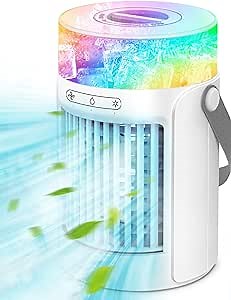 GOFOIT Portable Air Conditioners Fan, Evaporative Mini Cooler with 3 Speeds 7 Colors, Misting Humidifier Personal Touch Screen Desktop Cooling Fan Large Water Tank for Home Room Office White