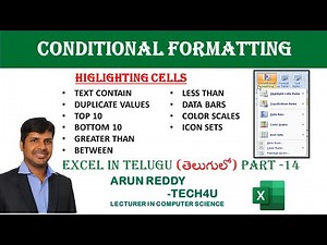 EXCEL IN TELUGU PART 14 - CONDITIONAL FORMATTING