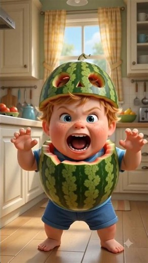 Watermelon monster attacks papa! 🍉😱 #shorts