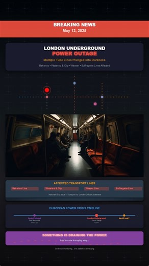 🔌 Major Power Outage Shuts Down London Underground 🚇 Multiple Tube lines were suspended today after a grid failure caused widespread disruption across the network. Stations like Holborn, Tottenham Court Road, and Marble Arch were forced to close. Emergency lighting activated. Trains stalled mid-route. Similar blackouts have recently struck other parts of Europe, including Spain and Portugal. The timing raises serious questions about the stability of the power grid across the continent ⚠️ #Lond