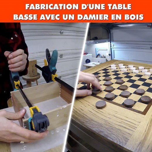 Fabrication d'une table basse avec un damier en bois | Petitcopeau