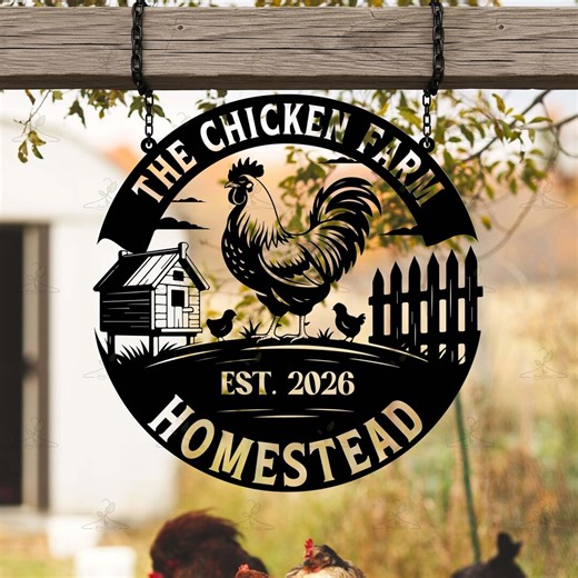 Personalized Homestead Metal Sign, Rustic Chicken Farm Wall Art - Etsy