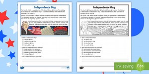 Third Grade 4th of July Reading Passage Comprehension Worksheet