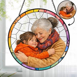 Custom Photo Stained Glass Suncatcher, Personalized Grandma Window Hanging, Family Portrait Suncatcher, Unique Mothers Day Gift for Mom - Etsy