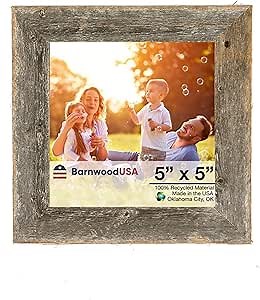 BARNWOODUSA Farmhouse Picture Frame, 1 1/2" inch Molding - 100% Up-cycled Reclaimed Wood (5x5, Natural Weathered Gray)