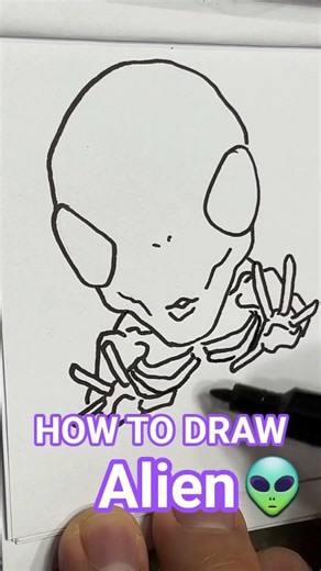 How to draw 👽Alien for beginners Tutorial. . very easy Alien drawing Tutorial. #drawing #art #alien