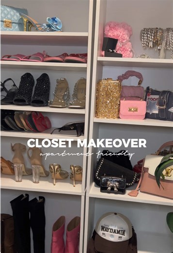 closet makeover 🌟👛 TARGET FINDS 🎯 apartment friendly, quick easy closet makeover. these shelves cost less that $45! 🙂‍↔️💋 before