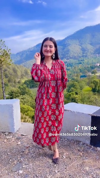 Stylish Outdoor Fashion in a Floral Red Dress