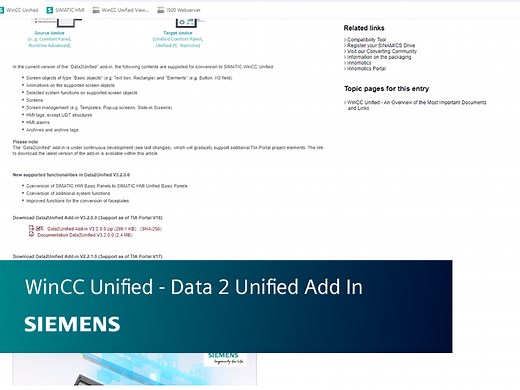 WinCC Unified - Data 2 Unified Add In