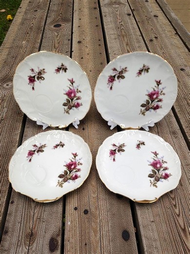 Pink Rose Floral Clamshell Plates 8 1/2” Gold Trim Japan Style Set of 4 Vintage - Etsy