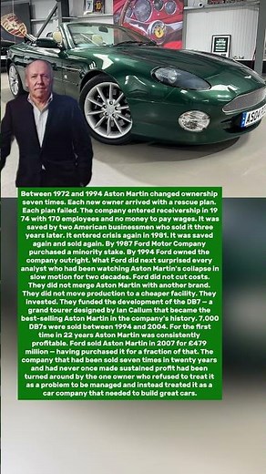 Aston Martin Was Sold 7 Times in 20 Years. The Man Who Bought It Last Saved It Forever