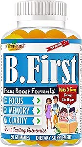 B.First Focus Gummies for Kids & Teens | Kids Focus and Attention Supplements with Omega 3 DHA – Memory Vitamins for Concentration, Mental Clarity & Cognitive Support-60ct