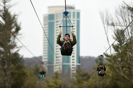 7.4K views · 118 reactions | The new zip line at Foxwoods Resort Casino launches from its 33-story-high Fox Tower and travels up to 60mph: https://trib.al/6n4RbOc | Hartford Courant | Facebook