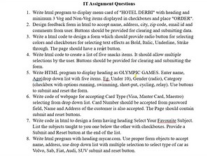 IT Assignment Questions1. Write html program to display menu c... | Filo