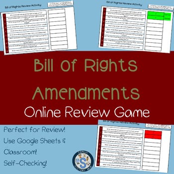 Bill of Rights Amendments Interactive Google Sheets Digital Game Activity