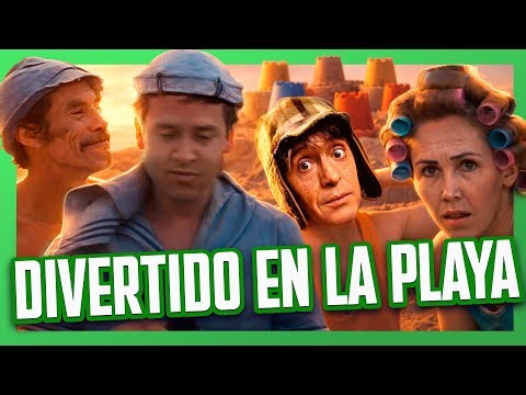 Quico y el Chavo hacen castillos en la playa