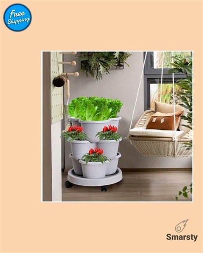 Plastic Stackable Vertical Flower Pot Multi-layer Garden Planter Tower with Movable Casters for S...