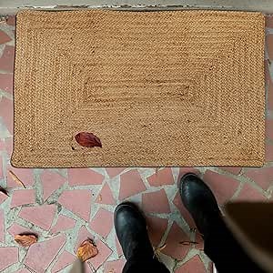 Hand-Woven Jute Braided Rug - 2' x 3' Natural Linen Color, Reversible Farmhouse Style Jute Rug for entryway, Living Room, Kitchen, and Entry Rug | Rustic Jute Burlap 24x36 Inch 2x3 Feet