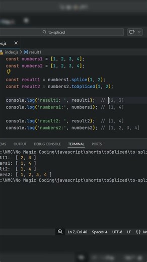 toSpliced() в JavaScript — иммутабельная альтернатива splice() #typescript #js
