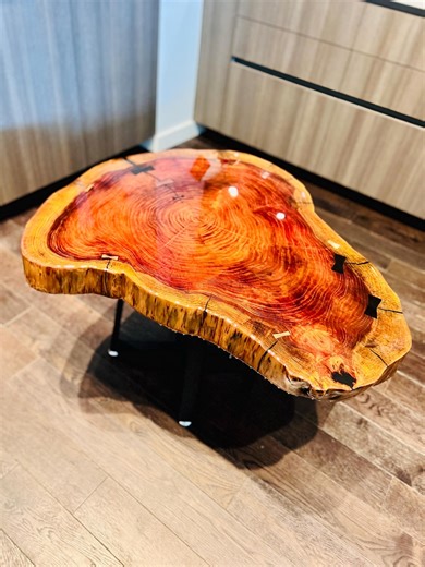 Redwood Live Edge Coffee Table: High Gloss Epoxy & Steel Legs - Etsy