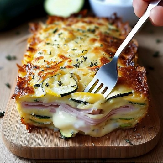 Croque-Cake Courgette, Jambon et Fromage Ingrédients : • 2 courgettes moyennes, râpées • 150 g de jambon blanc, coupé en dés • 150 g de fromage râpé (emmental ou gruyère) • 3 œufs • 100 g de farine • 1 sachet de levure chimique • 2 c. à soupe de crème fraîche • Sel et poivre au goût • 1 c. à soupe d'huile d'olive Préparation : 1. Préchauffez le four à 180°C (thermostat 6). 2. Dans un saladier, mélangez les courgettes râpées, le jambon et le fromage. 3. Ajoutez les œufs, la farine, la levure et l