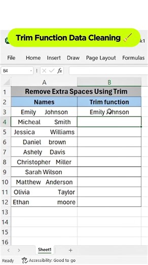 Excel TRIM Function | Clean Messy Data in Seconds!#excel#exceltips#exceltricks#excelhacks
