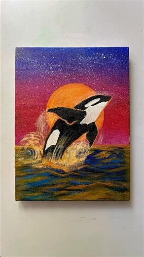 Satisfying Orca Painting ✨ Acrylic Art #shorts #sunset