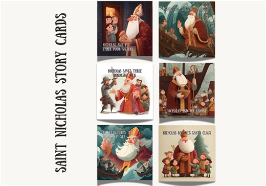 St. Nicholas Story Cards, 6 Printable Catholic Cards 3x3in, Christmas Religious Learning - Etsy