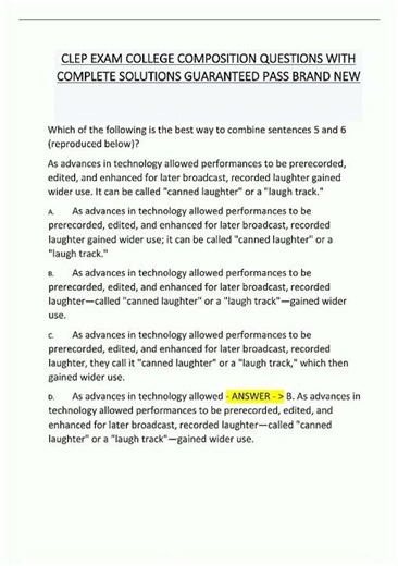 CLEP EXAM COLLEGE COMPOSITION QUESTIONS WITH COMPLETE SOLUTIONSn new video