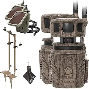 Stealth Cam Revolver 36MP Trail Camera with 1080P HD Video at 30 FPS, 0.4 Sec Trigger Speed, 360° Panoramic View, Built-in GPS, Verizon/AT&T Cellular, Solar Panel, Mounting Post, & Cloth (2PK)