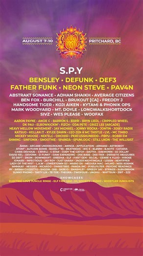 ONLY 9 SLEEPS until our 10th Birthday Bash begins! Get ready for 4 STAGES of sonic madness — from house to jungle to techno and everything in between. Tier 3 Passes are over 60% SOLD OUT Friday passes are flying faster than anticipated. Lock in your spot while you still can — before we hit capacity! Come celebrate, dance and be free! @spydnb @bensley @defunkofficial @def3 @fatherfunk @djneonsteve @pav4nco @abstraktsonance @averagecitizens @benfoxmusic @burchill @brukout_ca @freddyj222 @handsome.