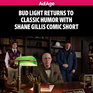 Shane Gillis’ debut appearance as a Bud Light rep revives an age-old brand joke—the guy who will do anything for a Bud Light—in a scene recalling Dean Wormer admonishing the Deltas in “Animal House.” | Ad Age
